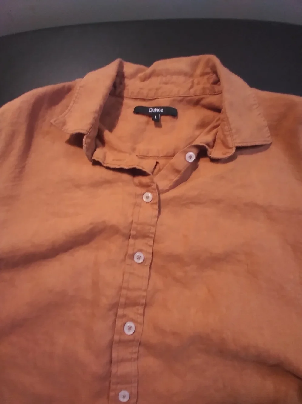 Quince Linen Button-Up Shirt - Rust Brown Button Front Long Sleeve Size L Office - Picture 6 of 8